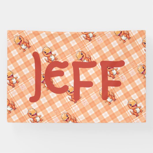 Oranje Buffelcontrole met Dinosaurussen en Monogra Spandoek (Horizontaal)