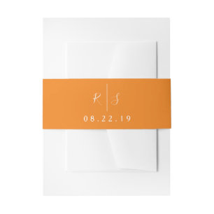 Oranje buisje, bewerkbaar monogram uitnodigingen wikkel