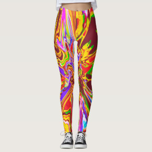 Oranje, Burgundy Psychedelic Flower Design Legging