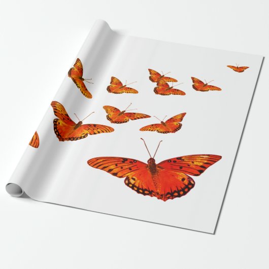 ORANJE BUTTERFLY GIFT WRAPPING PAPIER (Uitgerold)