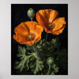 Oranje California Poppy Flowers Art Print Poster