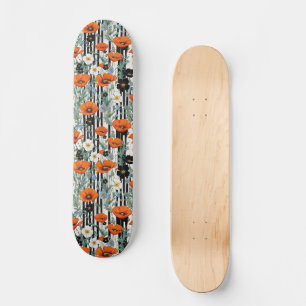 Oranje Californië Poppies Black Strips Bloemen Skateboard