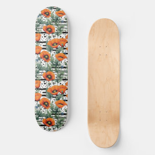 Oranje Californische klaprozen zwarte strepen en S Skateboard