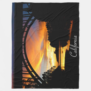 Oranje Californische kustzonsondergang onder Brug Fleece Deken