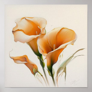 Oranje Calla Lilies Lily Bloemenkunst Print Poster