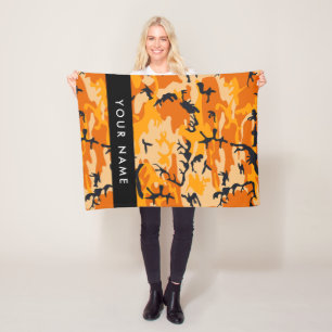 Oranje Camouflage Je naam Personaliseer Fleece Deken