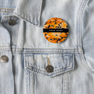 Oranje Camouflage Je naam Personaliseer Ronde Button 5,7 Cm
