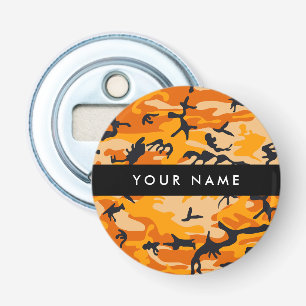 Oranje Camouflage Je naam personaliseren Button Flesopener