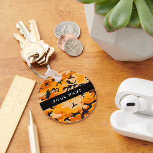 Oranje Camouflage Personaliseer je naam Sleutelhanger