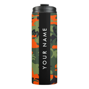 Oranje camouflagepatroon, je naam, personaliseer thermosbeker