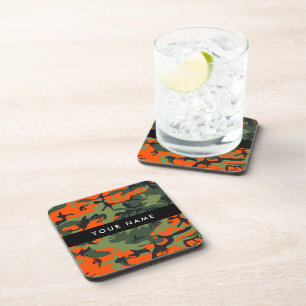 Oranje camouflagepatroon, jouw naam, personaliseer bier onderzetter