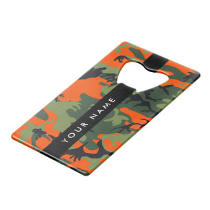 Oranje camouflagepatroon, jouw naam, personaliseer kredietkaart flessenopener