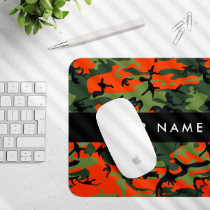 Oranje camouflagepatroon, jouw naam, personaliseer muismat