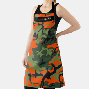 Oranje camouflagepatroon, jouw naam, personaliseer schort