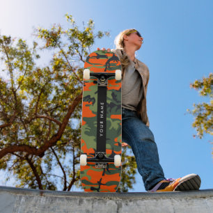 Oranje camouflagepatroon, jouw naam, personaliseer skateboard