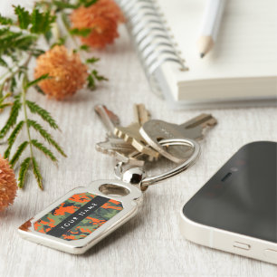 Oranje camouflagepatroon, jouw naam, personaliseer sleutelhanger