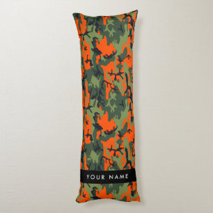 Oranje camouflagepatroon, uw naam, personaliseer lichaamskussen