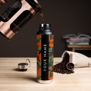 Oranje camouflagepatroon, uw naam, personaliseer waterfles