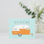 Oranje camper aankondigingskaart (Staand voorkant)