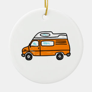 Oranje Campervan Keramisch Ornament