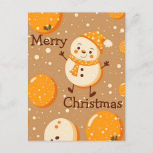 Oranje Cartoon kerstkaart met Snowman Feestdagenkaart