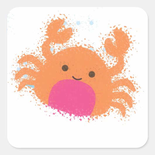 Oranje Cartoon krab Vierkante Sticker (Voorkant)
