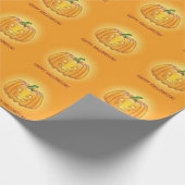 Oranje Cartoon pompoen en Happy Halloween-tekst Cadeaupapier (Hoek)