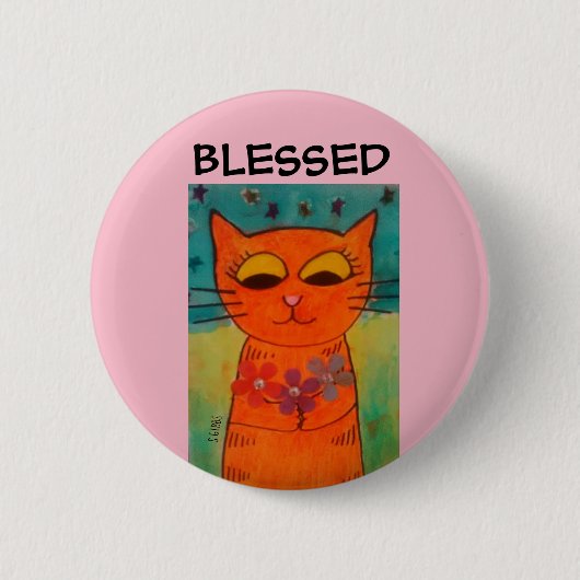 ORANJE CAT ART BLESSED BUTTON (Voorkant)