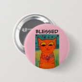 ORANJE CAT ART BLESSED BUTTON (Voorkant /achterkant)