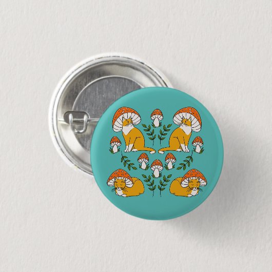 Oranje champignonkatten Button Pin (Voorkant /achterkant)