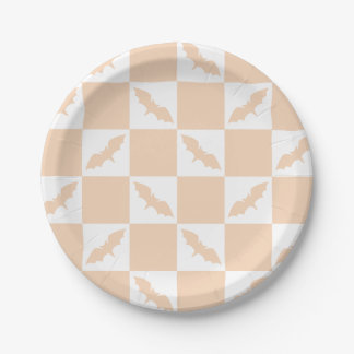 Oranje Check Design met vliegende vleermuizen Papieren Bordje