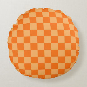 Oranje Checker Plaid Pattern Design Rond Kussen