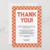 Oranje Checkerboard afstudeerfeest Bedankkaart (Voorkant)