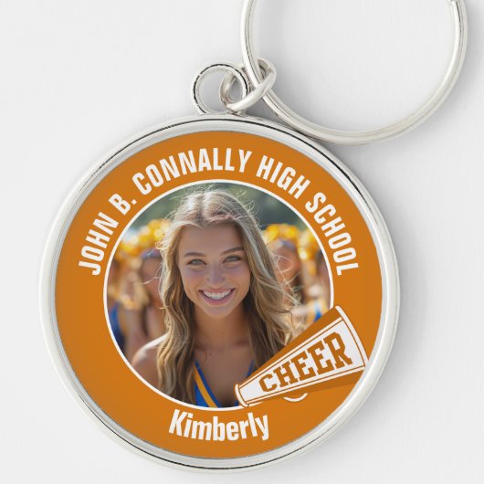 Oranje cheerleader foto High School Spirit Sleutelhanger (Voorkant)