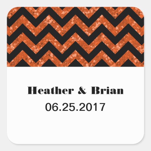 Oranje Chevron Glitter Wedding Stickers (Voorkant)