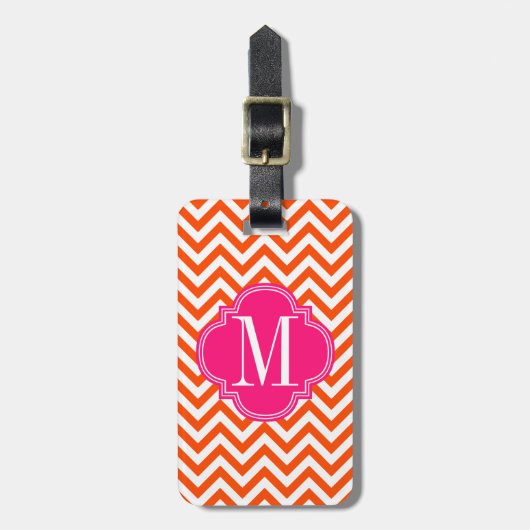 Oranje Chevron Zigzag Gepersonaliseerd Monogram Bagagelabel (Voorkant verticaal)