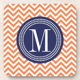 Oranje Chevron Zigzag Gepersonaliseerd Monogram Drankjes Onderzetter
