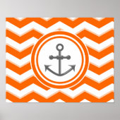 Oranje Chevron Zigzag Pattern Anchor Smile Poster (Voorkant)