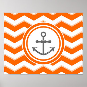 Oranje Chevron Zigzag Pattern Anchor Smile Poster