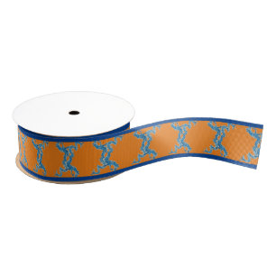 Oranje Chinese blauwe dragons Grosgrain Lint