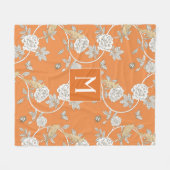 Oranje Chinoiserie Floral Monogram Fleece Deken (Voorkant (Horizontaal))
