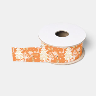 Oranje Chinoiserie Pagodas Grosgrain Lint