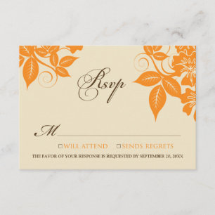 Oranje/chocolade moderne Floral RSVP-kaart RSVP Kaartje