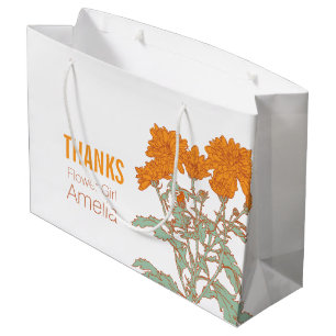 Oranje chrysant bruiloft bloem meisje gunsttas groot cadeauzakje