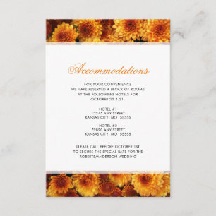 Oranje Chrysanthemums Trouwaccommodaties Informatiekaartje