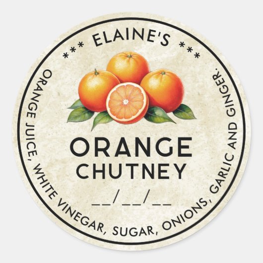  oranje chutney ingrediënten inblikken label (Voorkant)