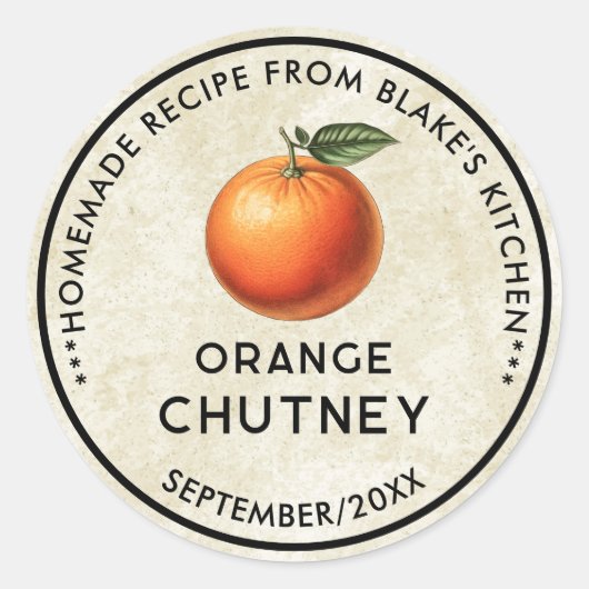 Oranje chutney stijl inblikken label (Voorkant)