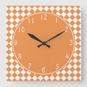 Oranje Cirkel Perzik Diamant Schachbrett patroon Vierkante Klok