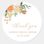 Oranje Citrus Bloemachtige Bruiloft Dank Je Ronde Sticker (Voorkant)