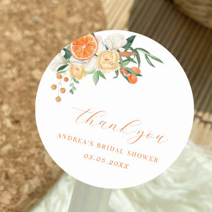 Oranje Citrus Bloemachtige Bruiloftsdankjewel Ronde Sticker